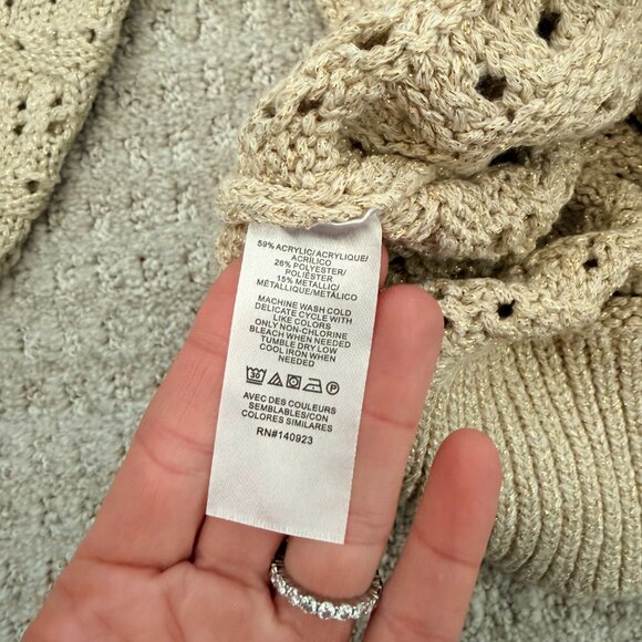 NWT Loft Shimmer Pointelle Cardigan - Gold/Neutral, Size S - Picture 3 of 3